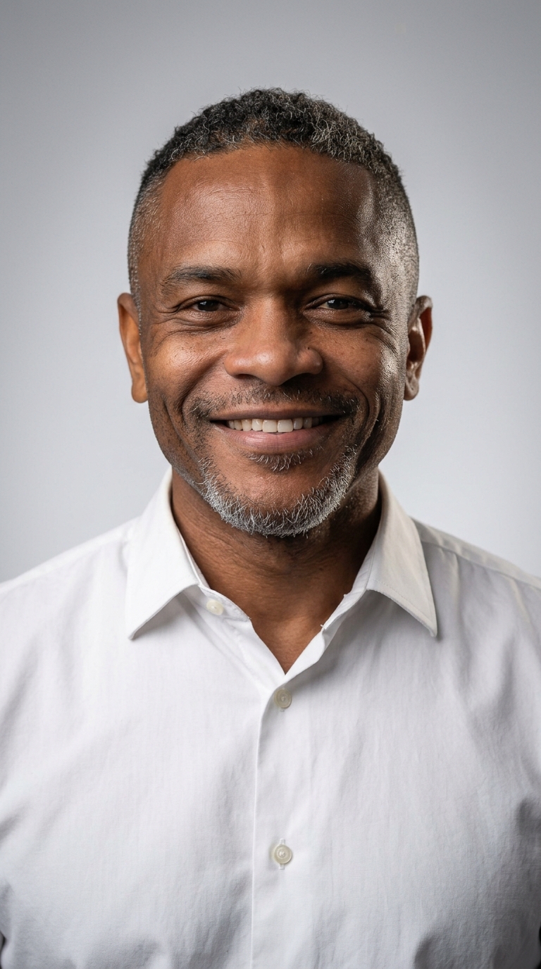 Retrato frontal sorrindo com camisa branca