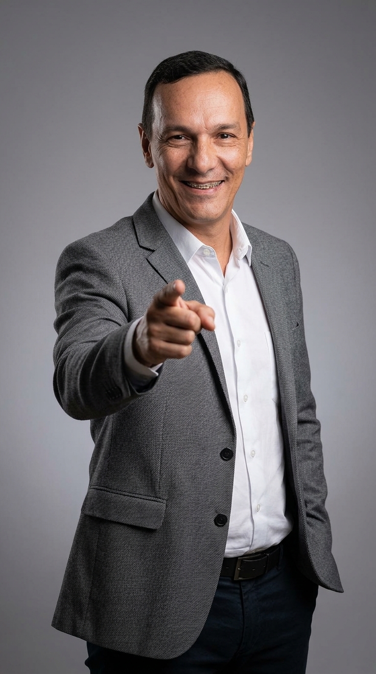 Retrato apontando para a câmera com blazer