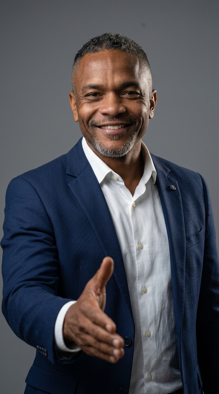 Retrato com aperto de mão e terno